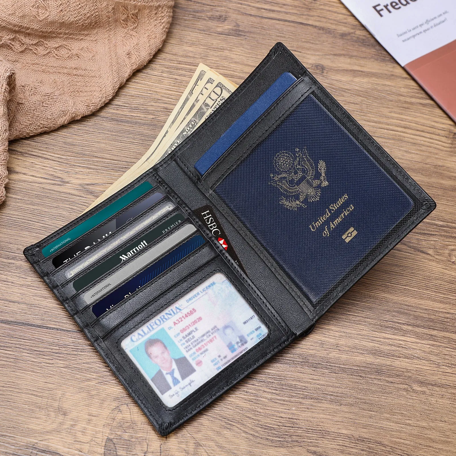 Polare Luxury RFID Blocking Leather Passport Holder Travel Wallet with AirTag Slot (Dark Brown/Black)