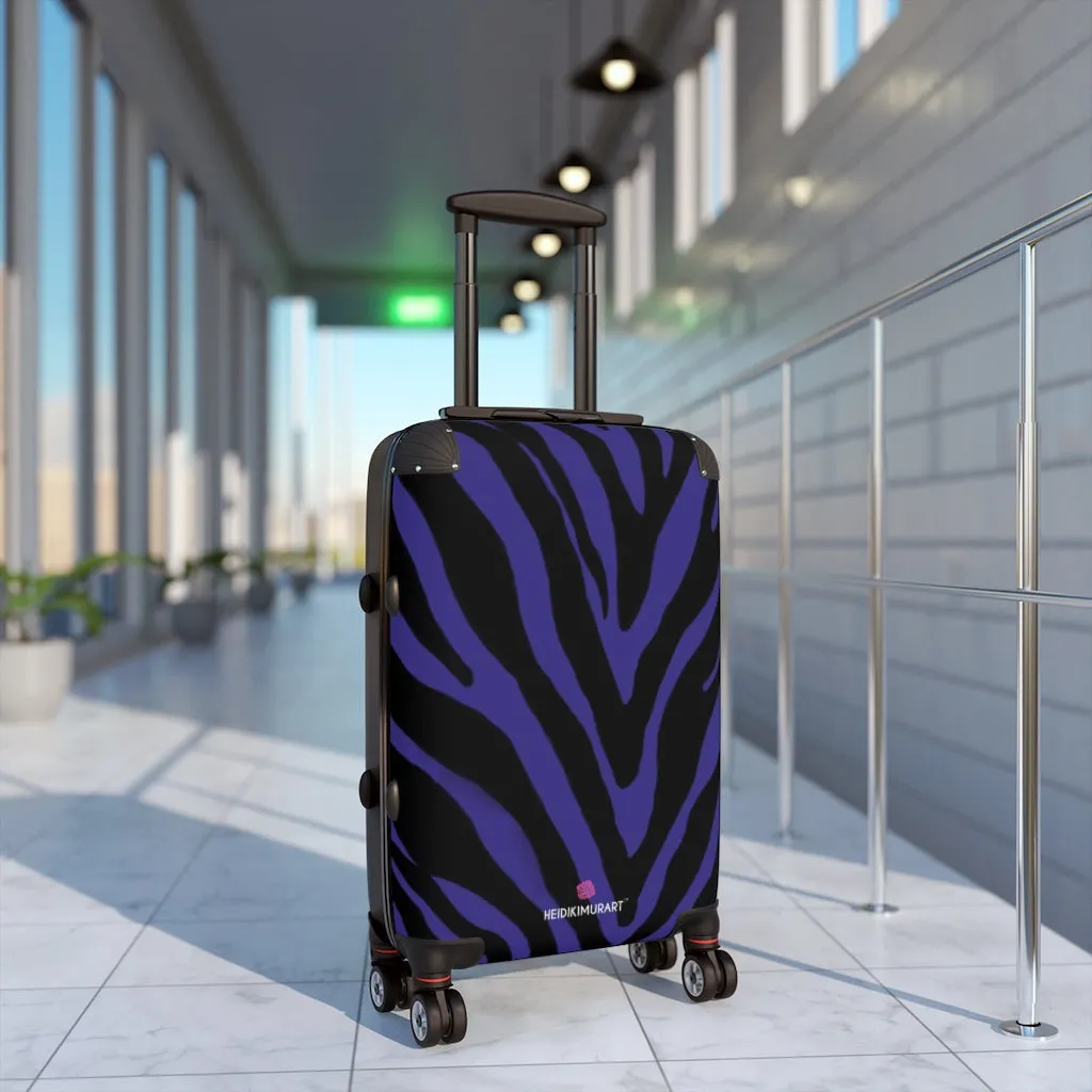 Purple Zebra Striped Print Suitcases, Zebra Striped Animal Print Designer Suitcase Luggage (Small, Medium, Large)