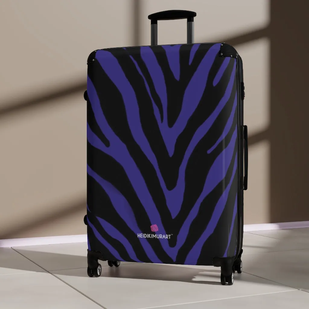 Purple Zebra Striped Print Suitcases, Zebra Striped Animal Print Designer Suitcase Luggage (Small, Medium, Large)