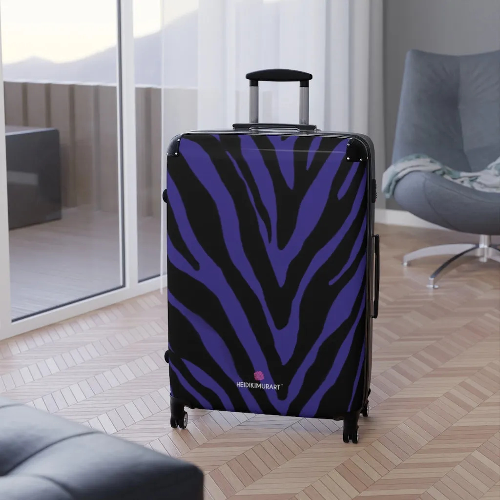 Purple Zebra Striped Print Suitcases, Zebra Striped Animal Print Designer Suitcase Luggage (Small, Medium, Large)