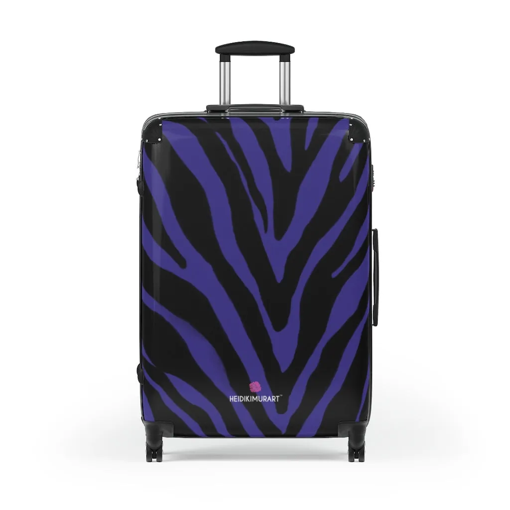 Purple Zebra Striped Print Suitcases, Zebra Striped Animal Print Designer Suitcase Luggage (Small, Medium, Large)