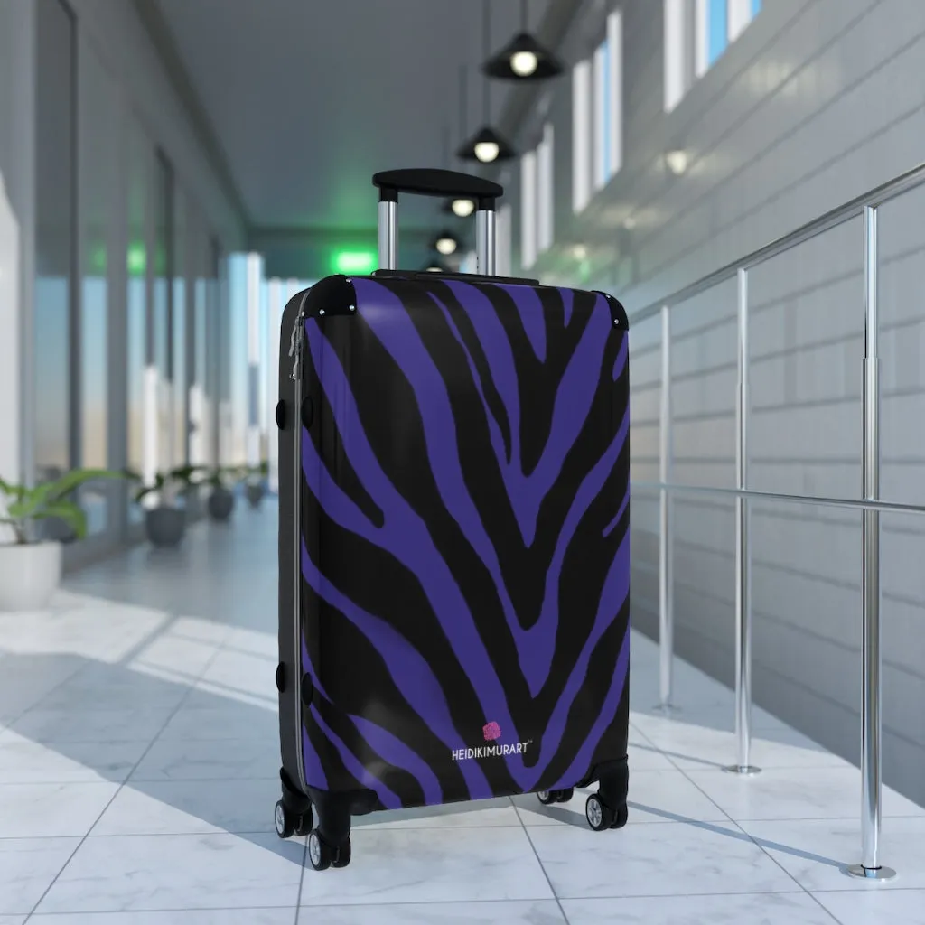 Purple Zebra Striped Print Suitcases, Zebra Striped Animal Print Designer Suitcase Luggage (Small, Medium, Large)