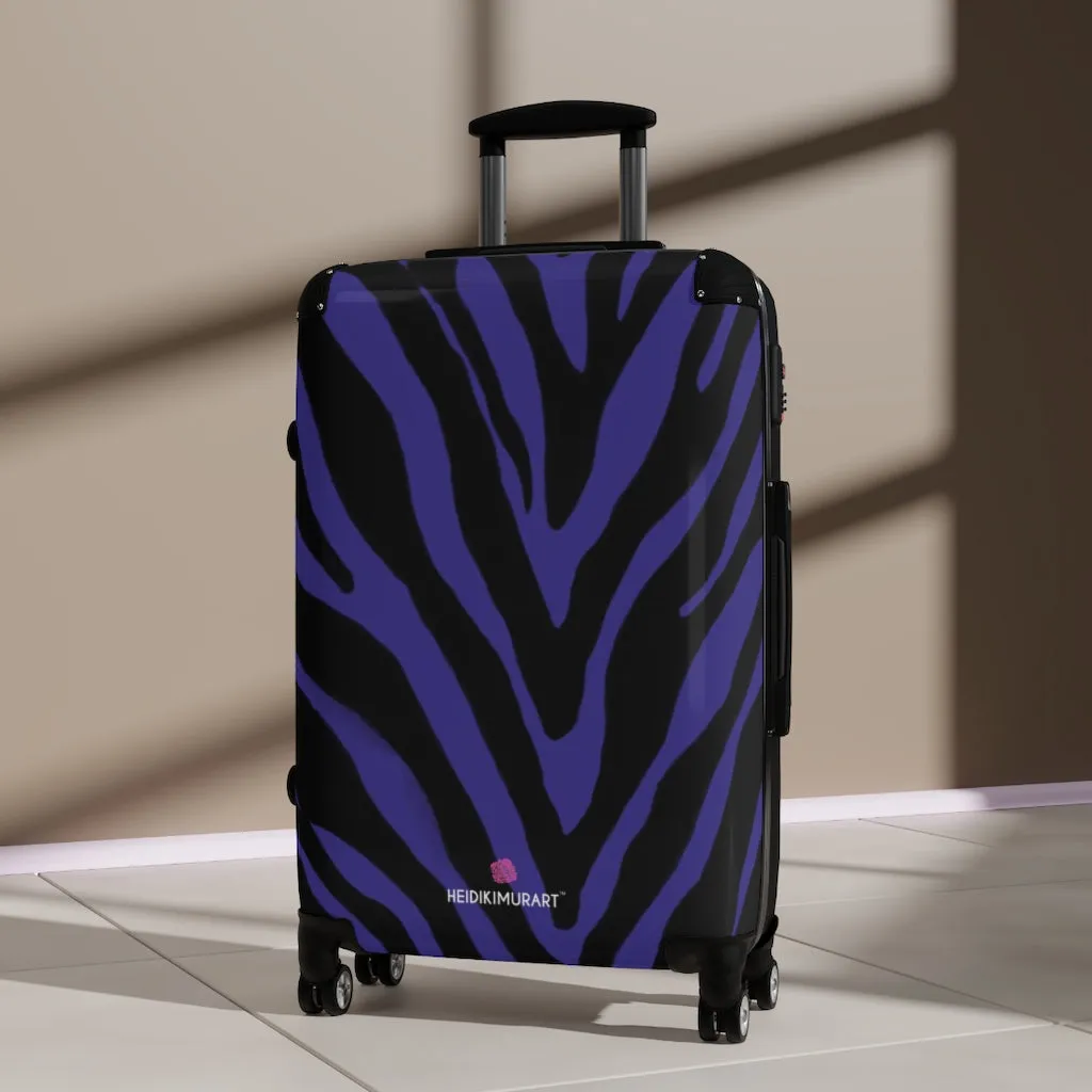 Purple Zebra Striped Print Suitcases, Zebra Striped Animal Print Designer Suitcase Luggage (Small, Medium, Large)