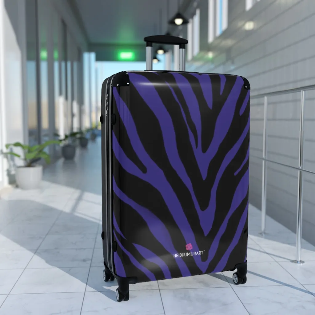 Purple Zebra Striped Print Suitcases, Zebra Striped Animal Print Designer Suitcase Luggage (Small, Medium, Large)