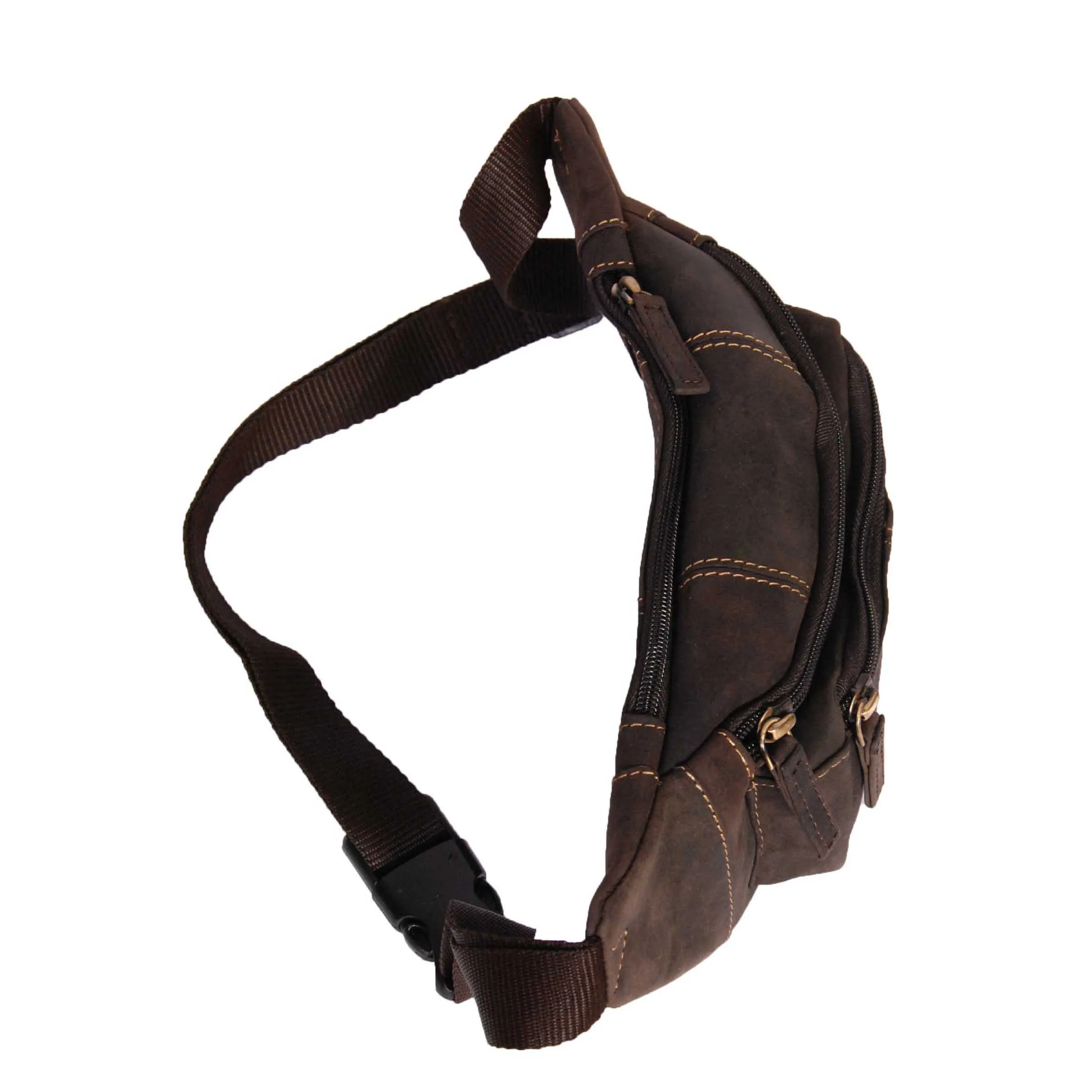 Real Leather Bum Bag Money Mobile Belt Waist Pack Travel Pouch A072 Dark Brown