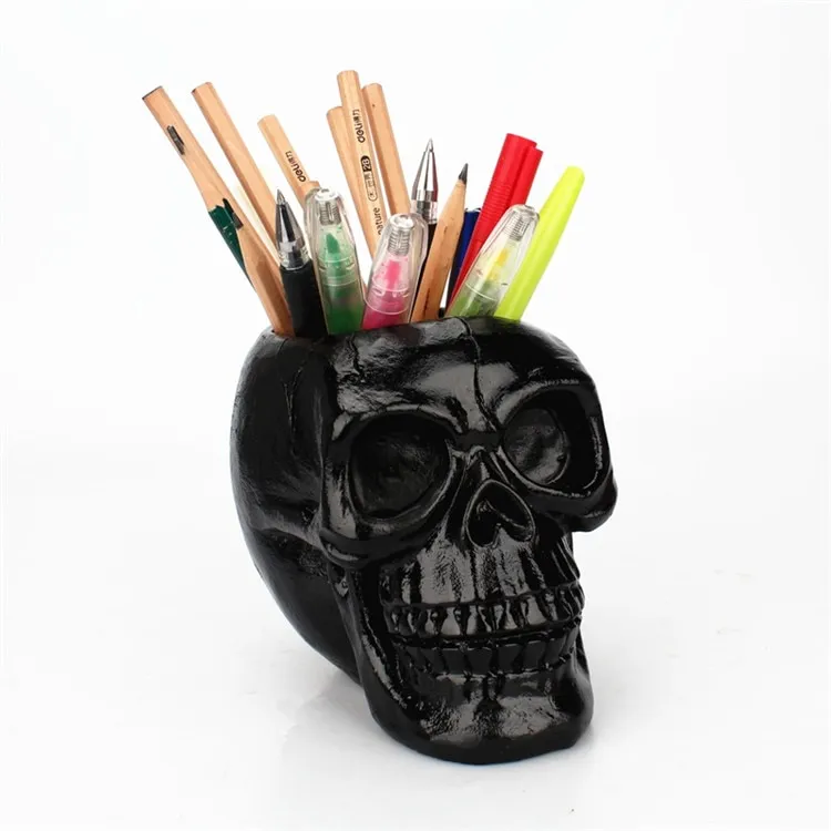 Resin Black Skull Makeup Organizer