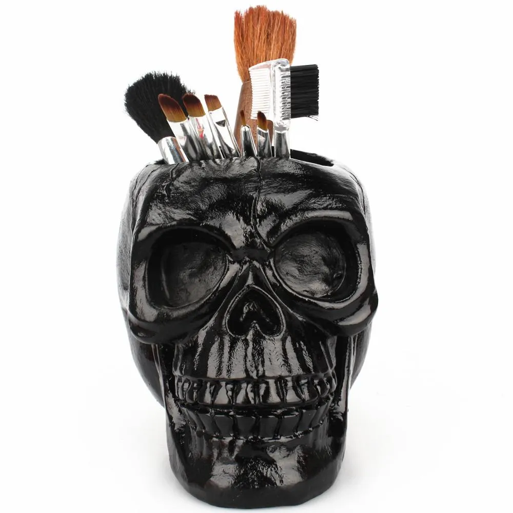 Resin Black Skull Makeup Organizer