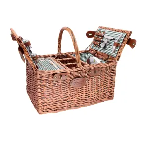 Saint-Germain Green Gingham Picnic Basket, 4 Person