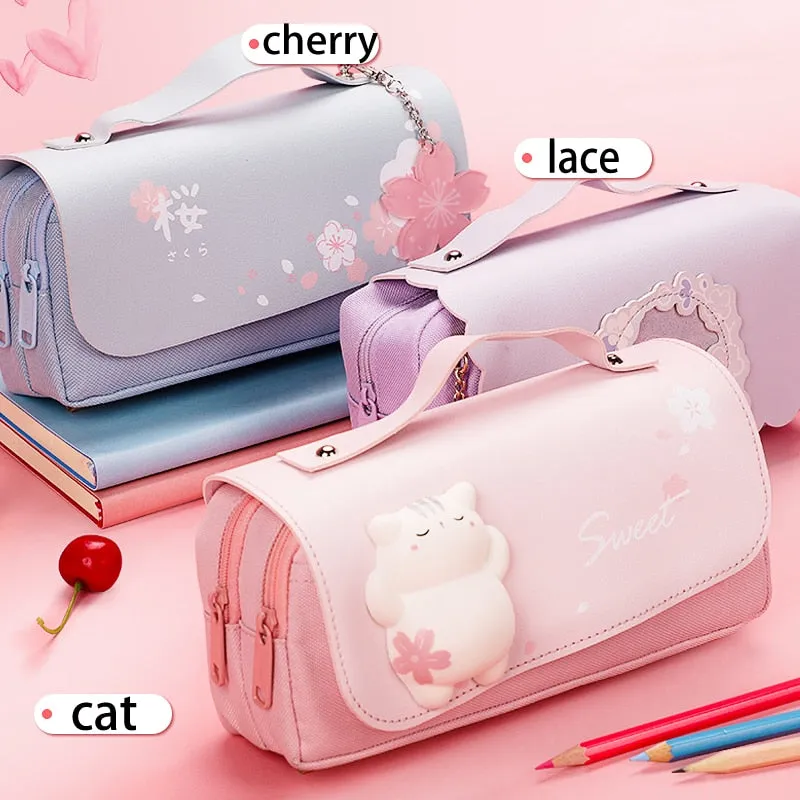 Sakura Cat Pencil Bag