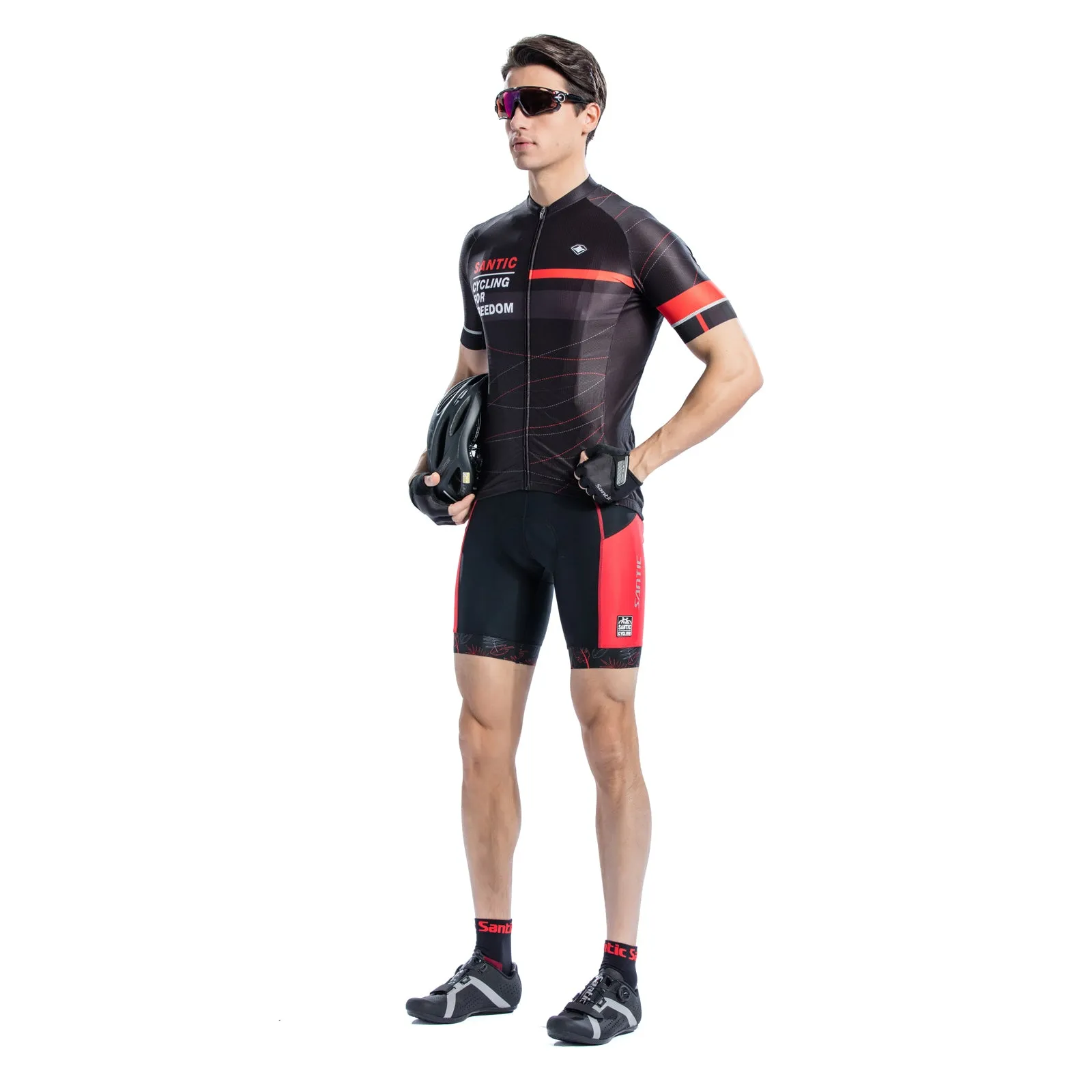 Santic Allock Red Men Padded Cycling Bib Shorts