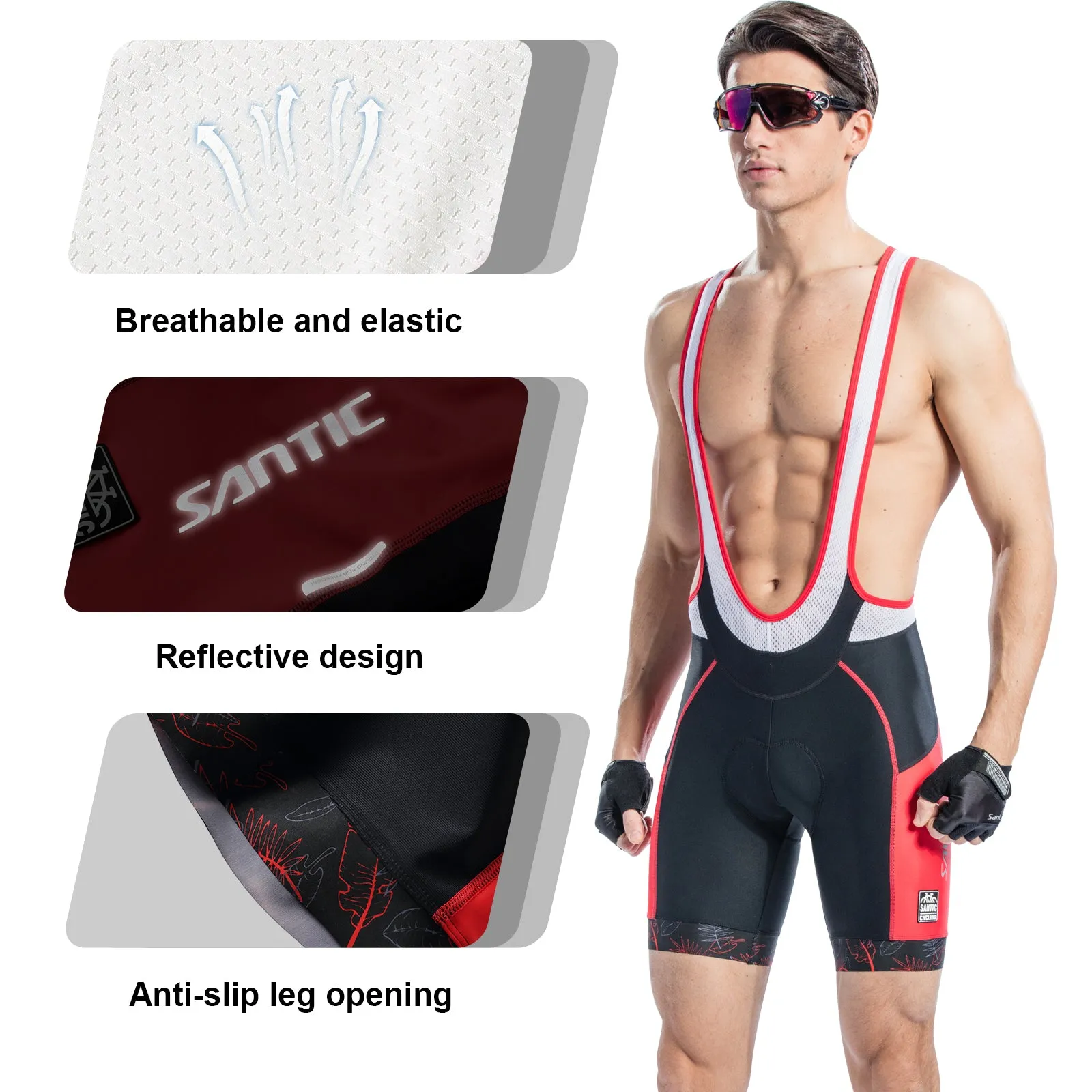 Santic Allock Red Men Padded Cycling Bib Shorts