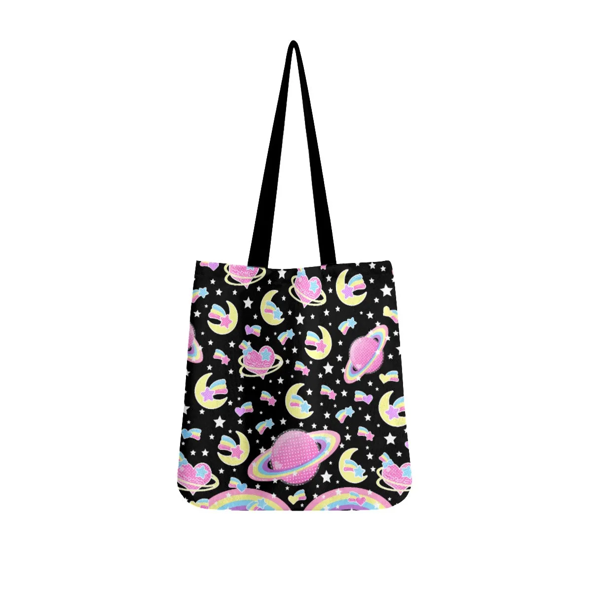 Saturn's Wish Black Canvas Tote Bag