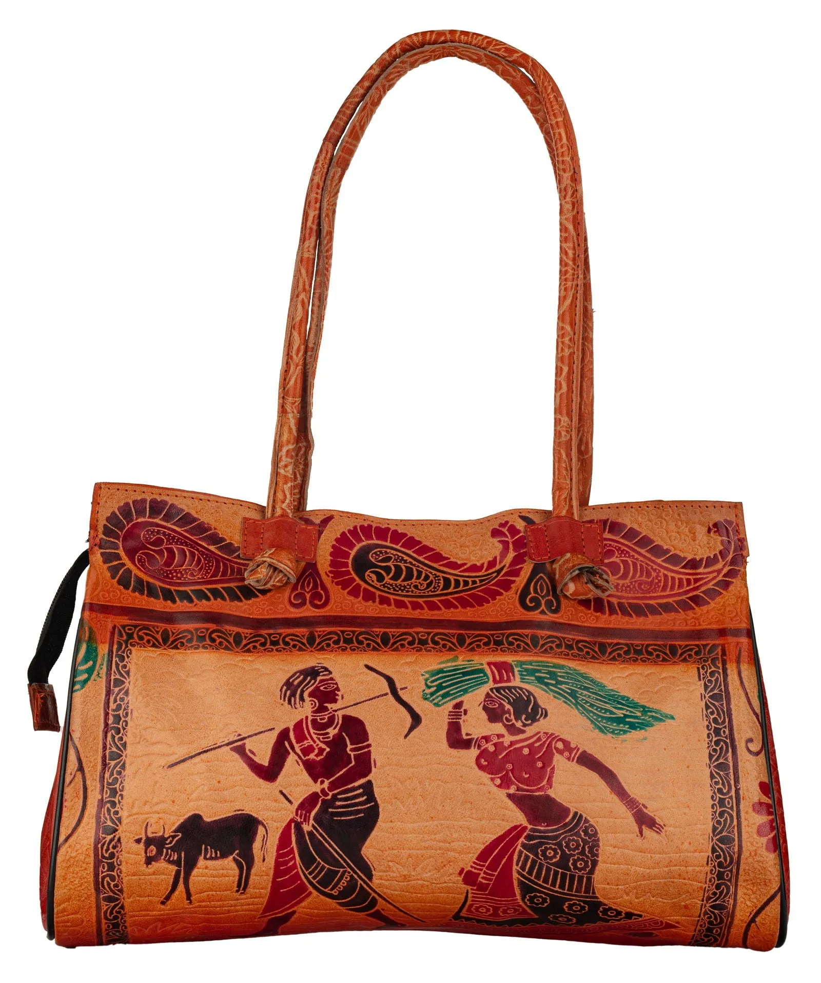 Shantiniketan Handcrafted Brown Leather Handbag for Women – Spacious 4 Compartment Design (15x12)