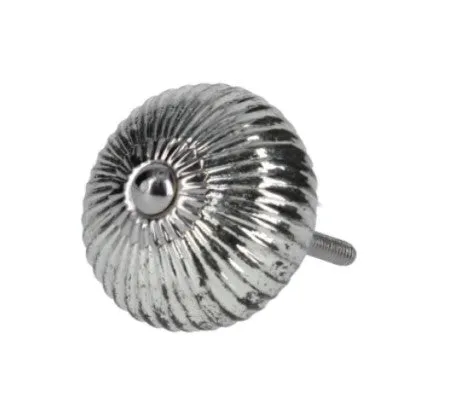 Silver Glass Ribbed Furniture Knob