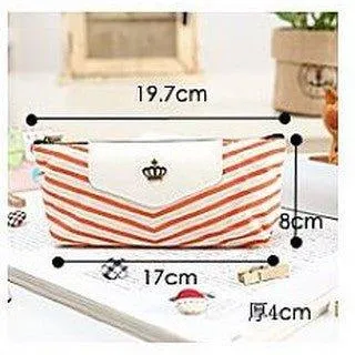 Simple Versatile Navy Crown Striped Sea Breeze Pencil Case Pencil Case Pen Case Canvas Pen Case Storage Bag Orange