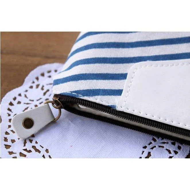 Simple Versatile Navy Crown Striped Sea Breeze Pencil Case Pencil Case Pen Case Canvas Pen Case Storage Bag Orange