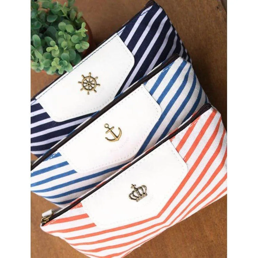 Simple Versatile Navy Crown Striped Sea Breeze Pencil Case Pencil Case Pen Case Canvas Pen Case Storage Bag Orange