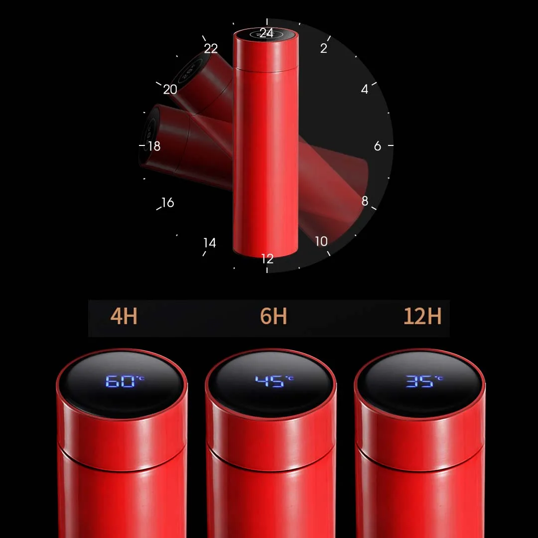 SOGA 2X 500ML Stainless Steel Smart LCD Thermometer Display Bottle Vacuum Flask Thermos Red