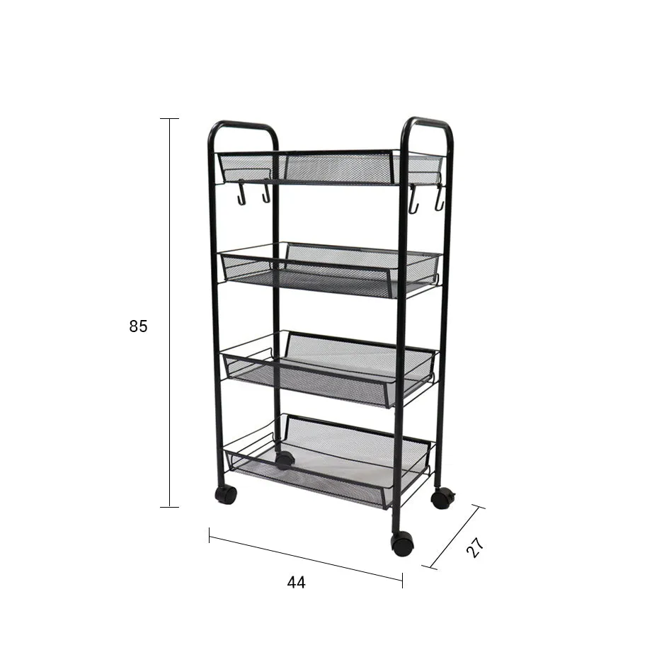 SOGA 4 Tier Steel Black Bee Mesh Kitchen Cart Multi-Functional Shelves Portable Storage Organizer with Wheels