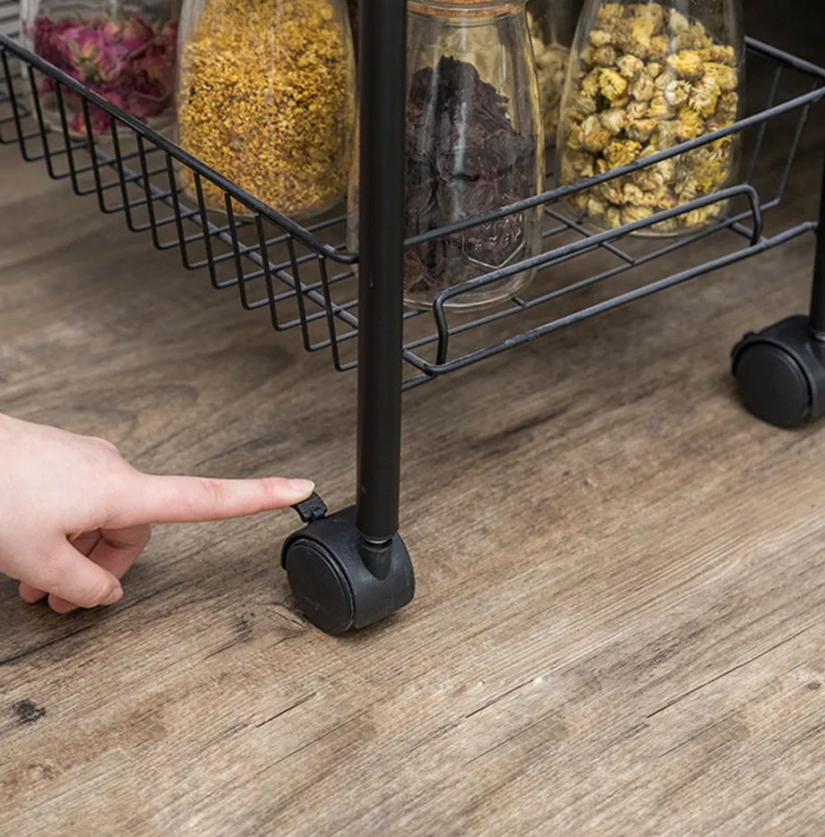 SOGA 4 Tier Steel Black Bee Mesh Kitchen Cart Multi-Functional Shelves Portable Storage Organizer with Wheels