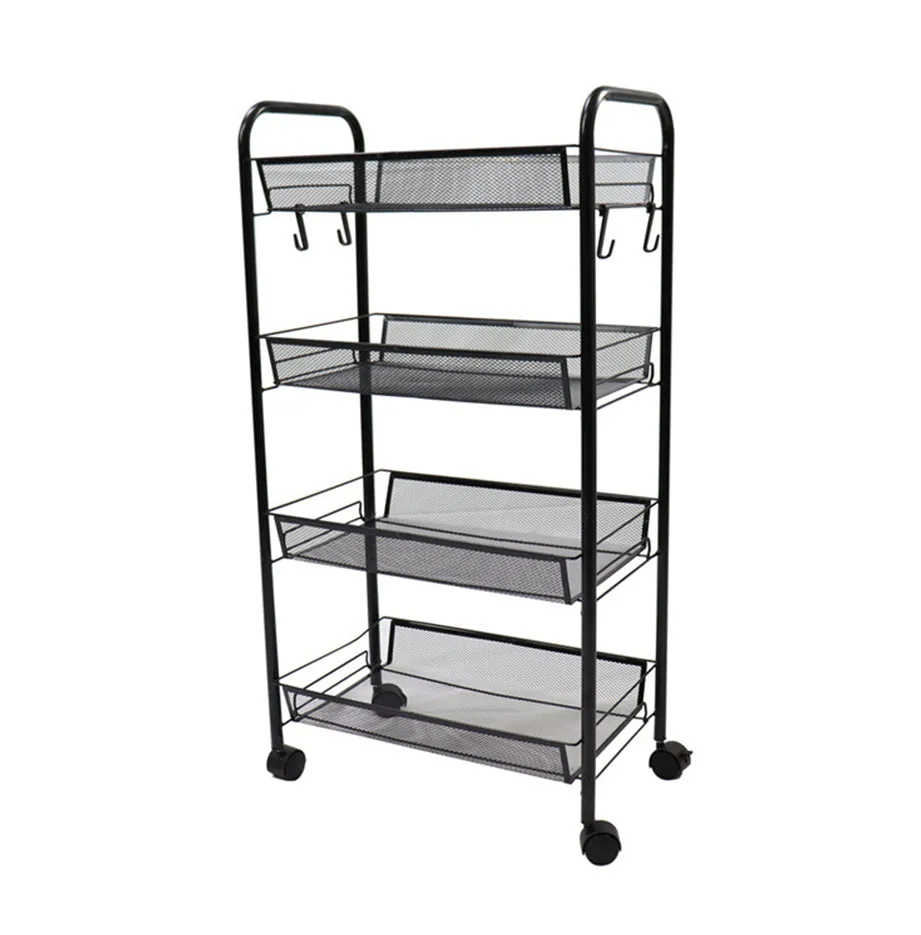 SOGA 4 Tier Steel Black Bee Mesh Kitchen Cart Multi-Functional Shelves Portable Storage Organizer with Wheels