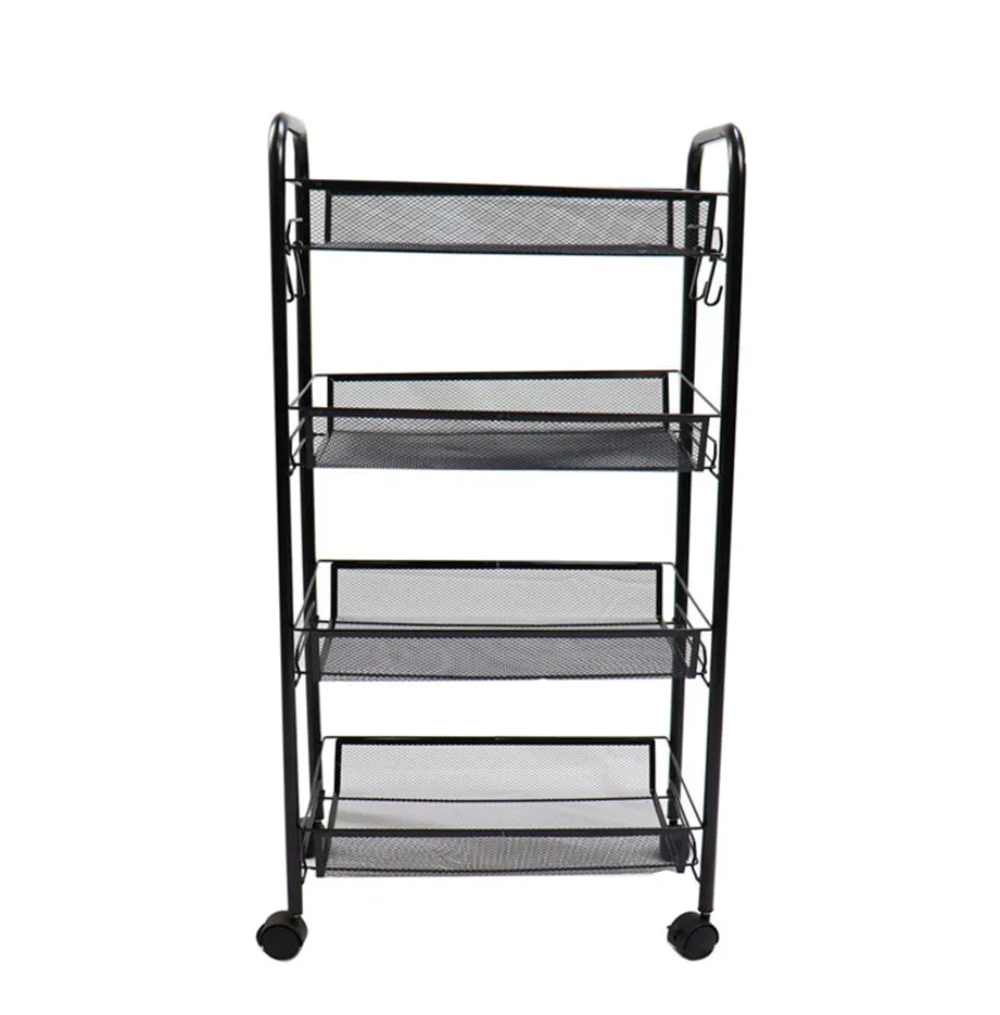 SOGA 4 Tier Steel Black Bee Mesh Kitchen Cart Multi-Functional Shelves Portable Storage Organizer with Wheels