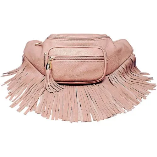 Southwest Fringed Pink Fanny Sling Waist Bag