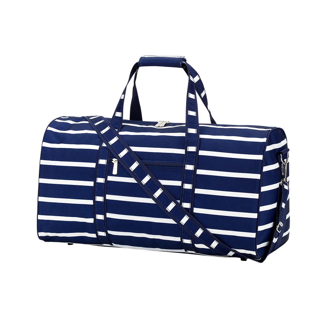 Striped Navy Custom Overnight Bag with Embroidered Name or Monogram, Weekend Travel Bag, Sports Bag, Dance Bag, Boys Duffel Bag, Girls Bag