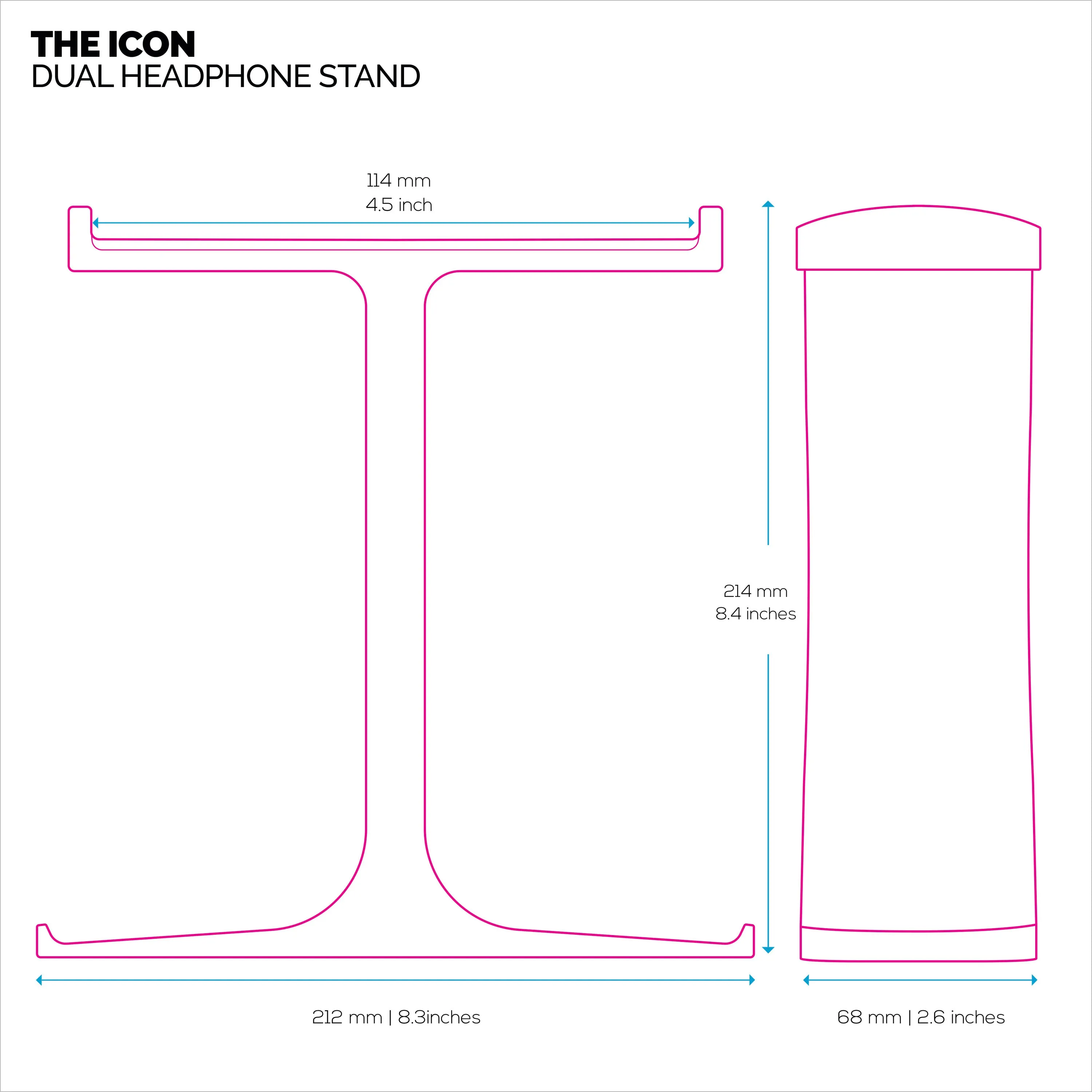 The Icon - Dual Headphone Stand for Desk - Universal Design for All Gaming & Audio Headsets