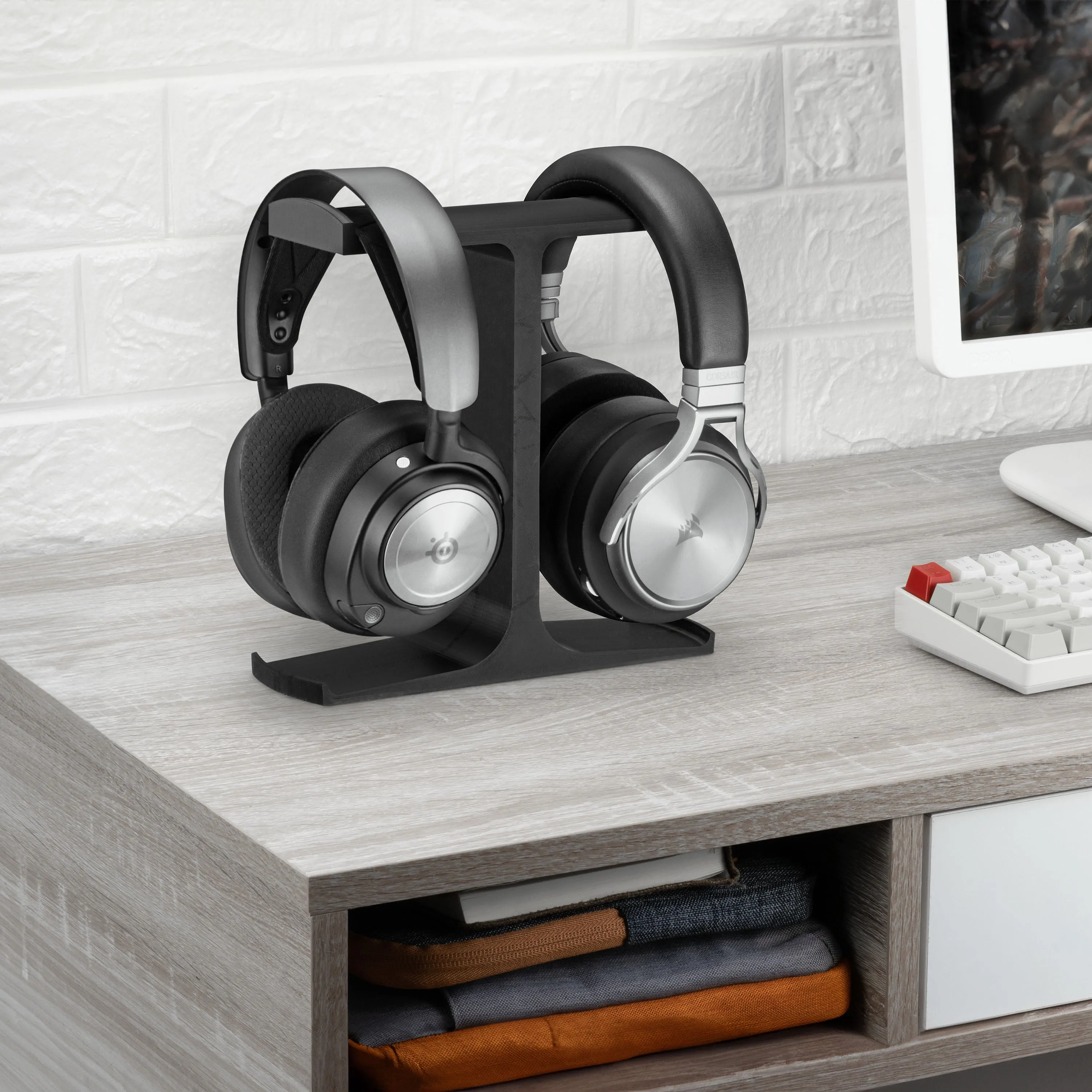 The Icon - Dual Headphone Stand for Desk - Universal Design for All Gaming & Audio Headsets