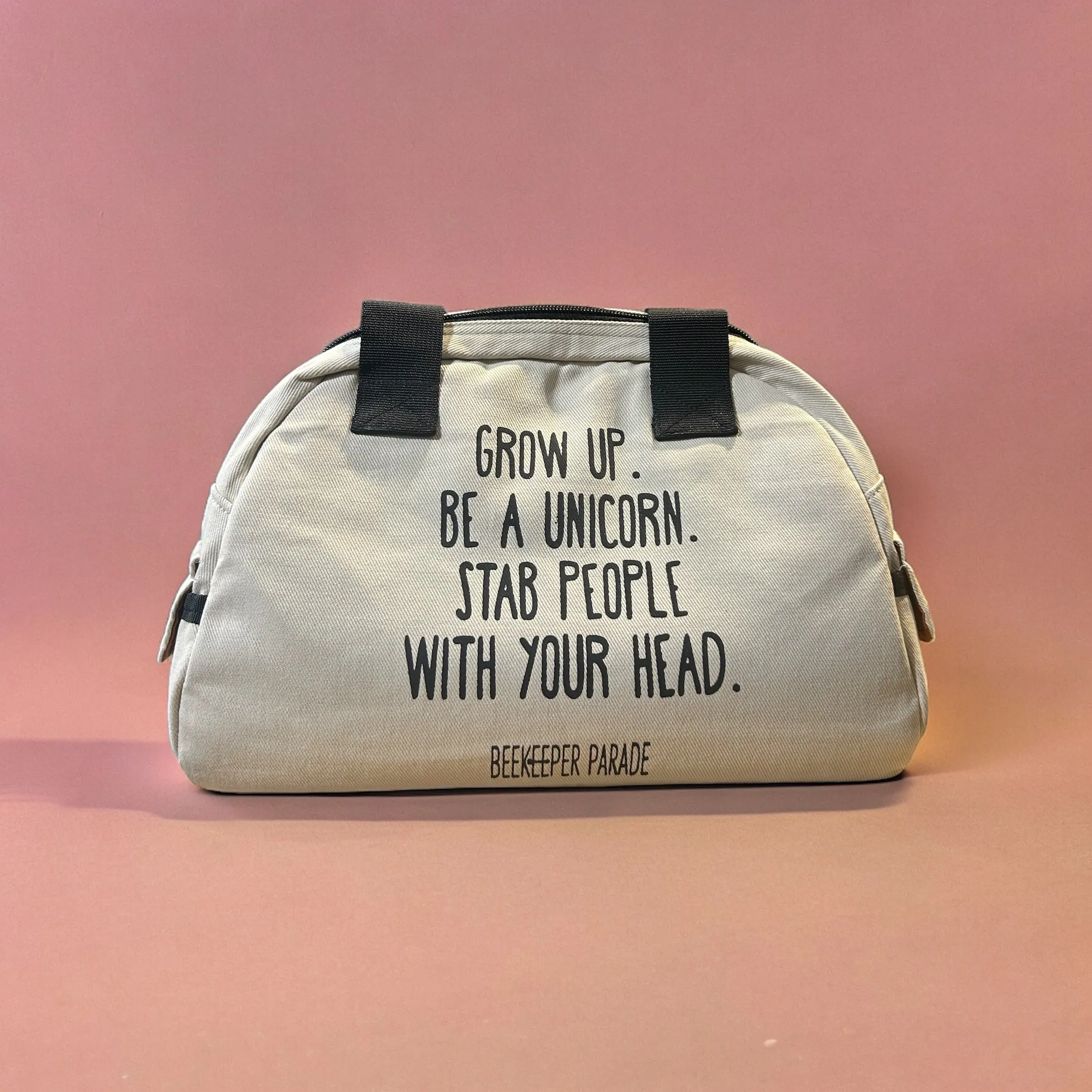 THE "GROW UP. BE A UNICORN 🦄" (WHITE CANVAS) BeeKeeper Handbag