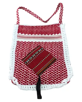 The Red & White Keffiyeh Handbag with Traditional Embroidery & Tarboosh 1– A Tapestry of Heritage and Style