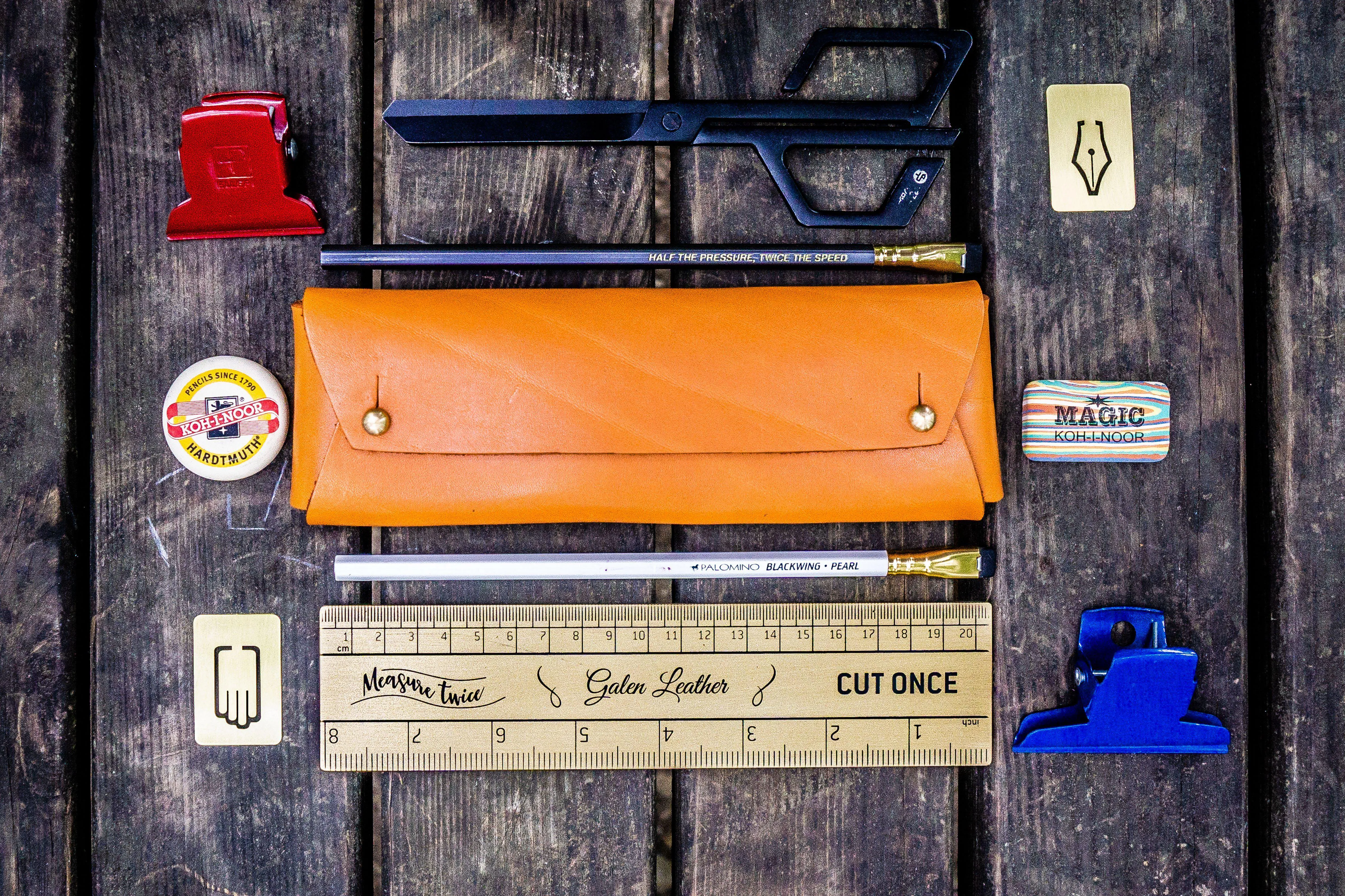 The Student Leather Pencil Case - Orange