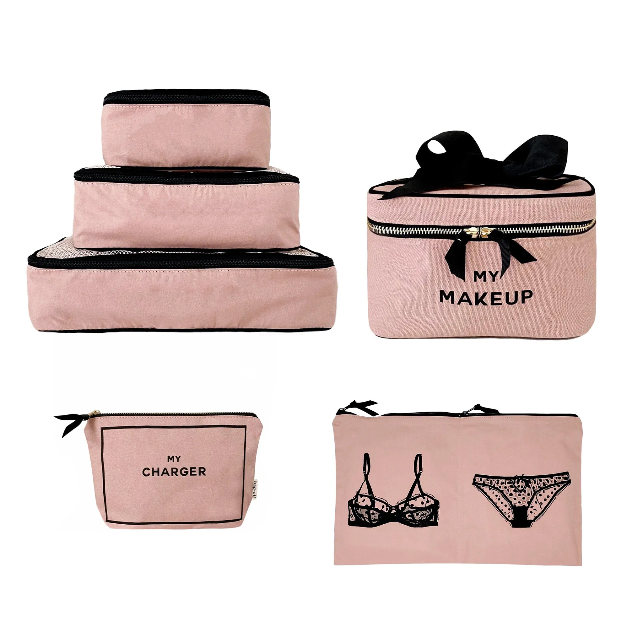 Travel Glam 4-Pack: Organize, Lingerie, Makeup & Tech, Pink/Blush