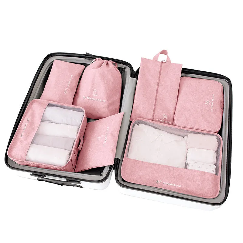 Travel Storage Luggage Organizer Pouch Set of 7-Pink