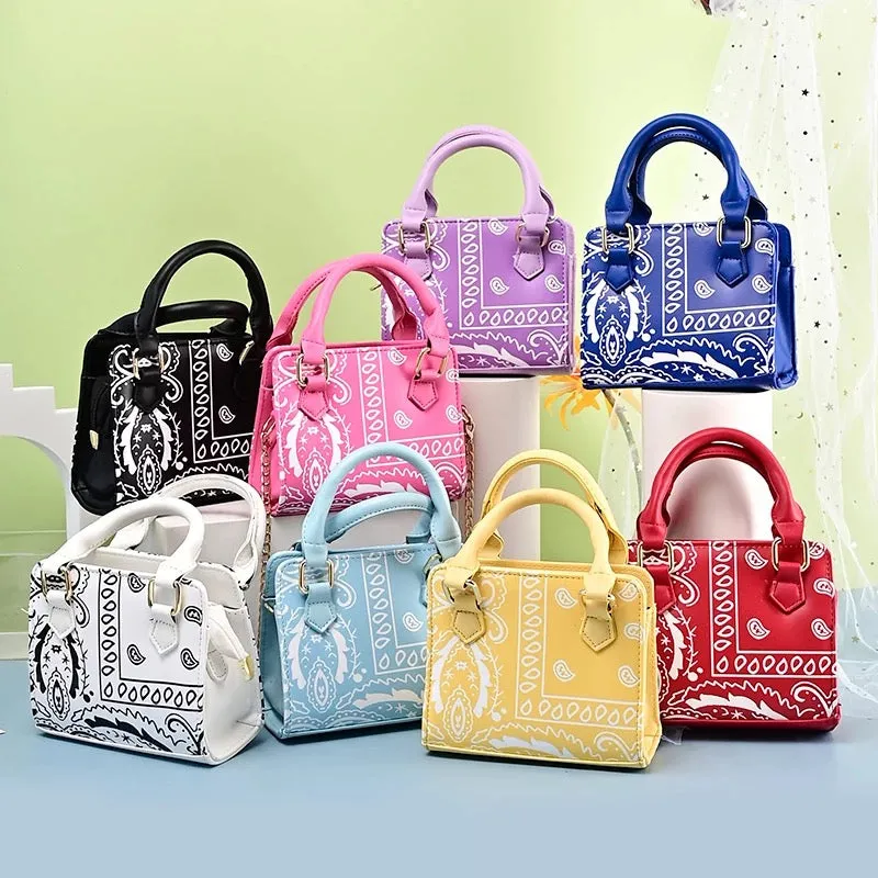 Trendy bandana paisley print tote mini handbag