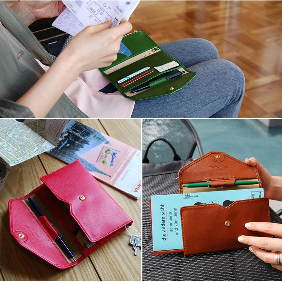 Tri-fold Multi-function Passport Credit Card ID Cash Holder Organizer Wallet Purse Case Bag