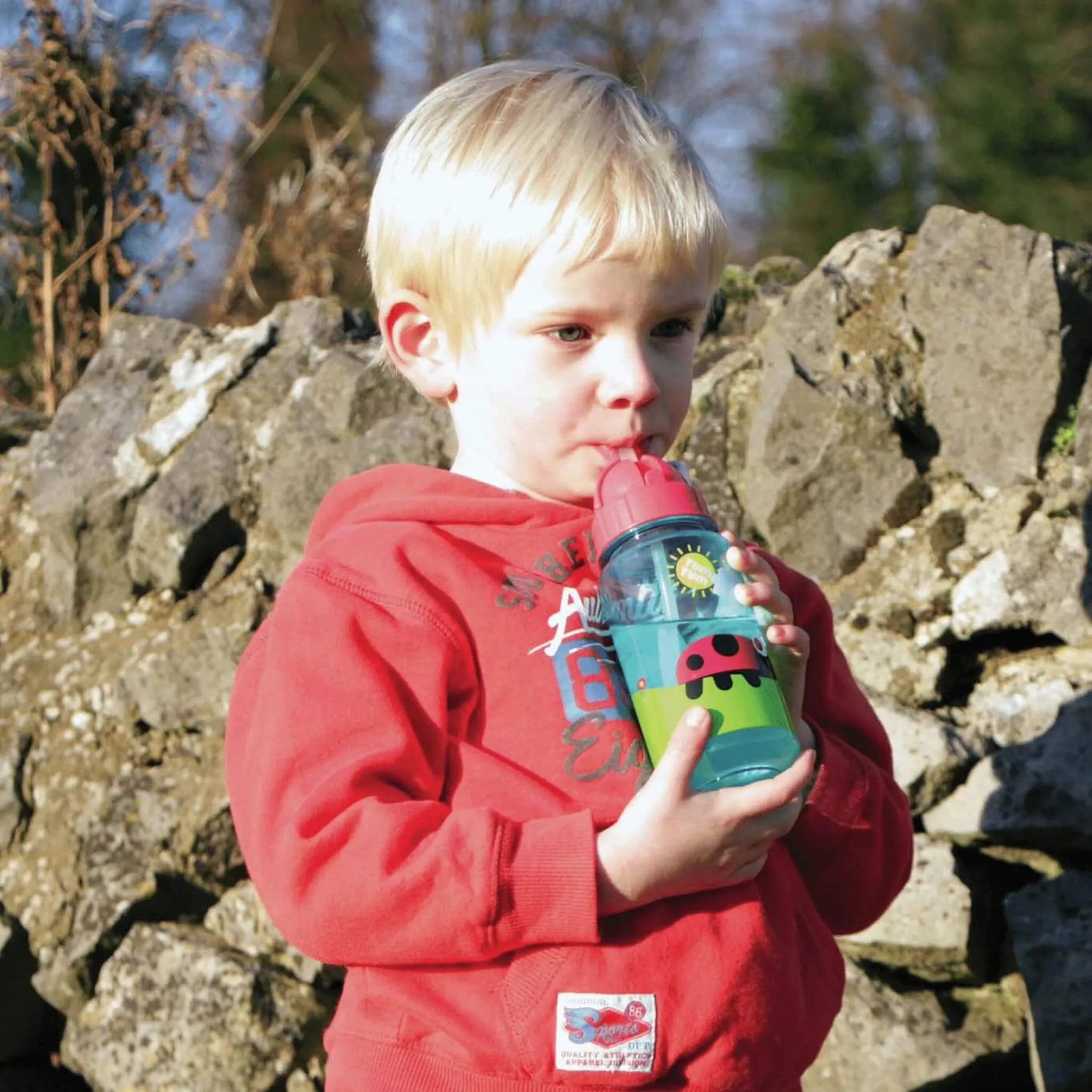 TUM TUM Flip Top Water Bottle with Straw (Bugs)