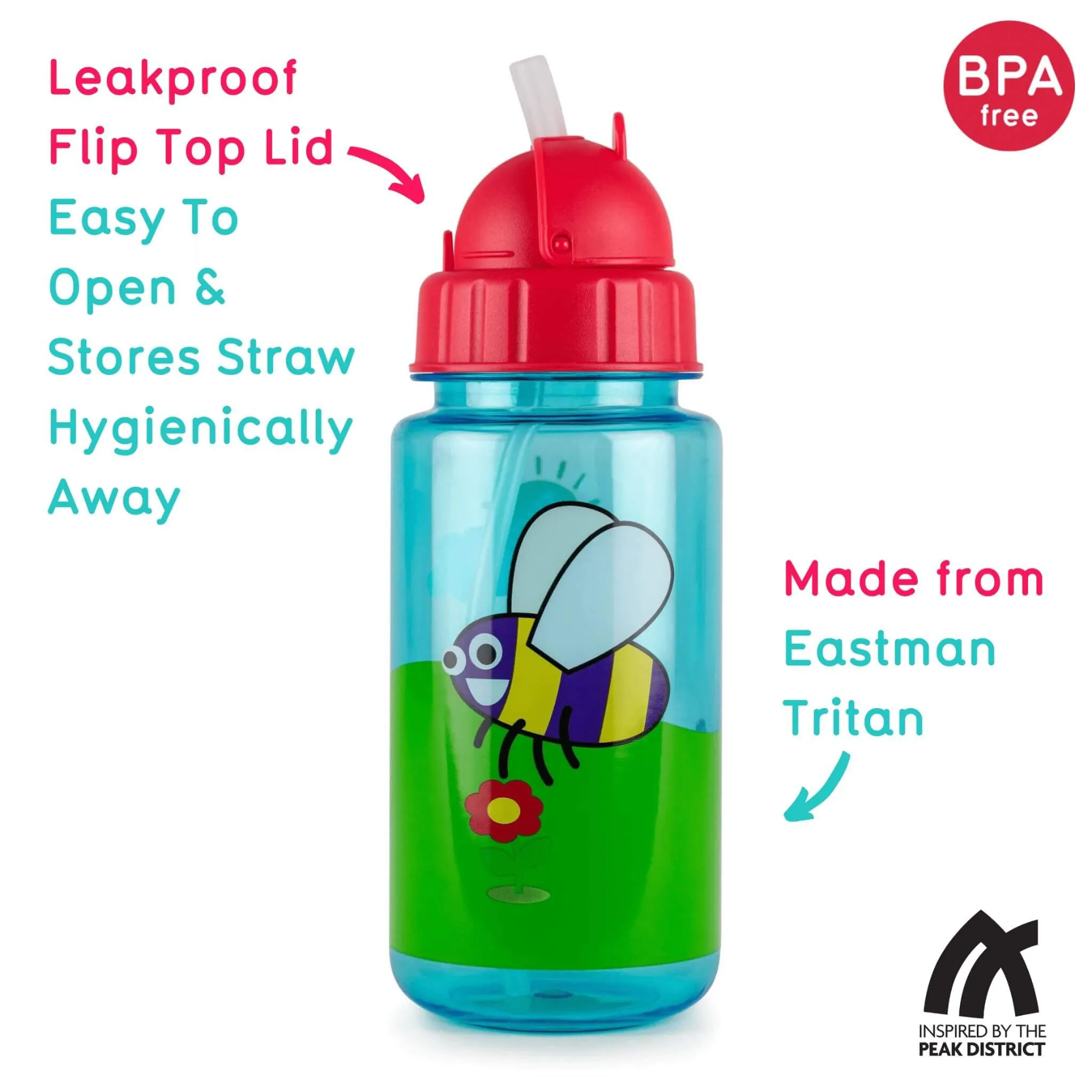 TUM TUM Flip Top Water Bottle with Straw (Bugs)