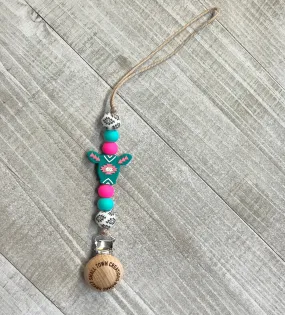 Turquoise/Pink white Aztec Cow Pacifier Holder