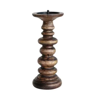 Walnut Finish Wood Candle Holders