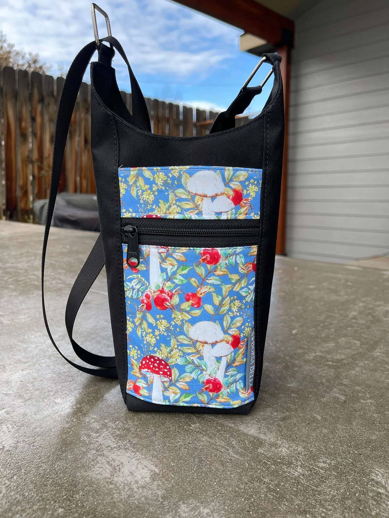 Water Bottle Crossbody Bag - Day Drinker - Mushroom Fabric Pocket