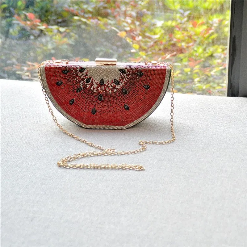 Watermelon Shaped Bedazzled Clasp Handbag