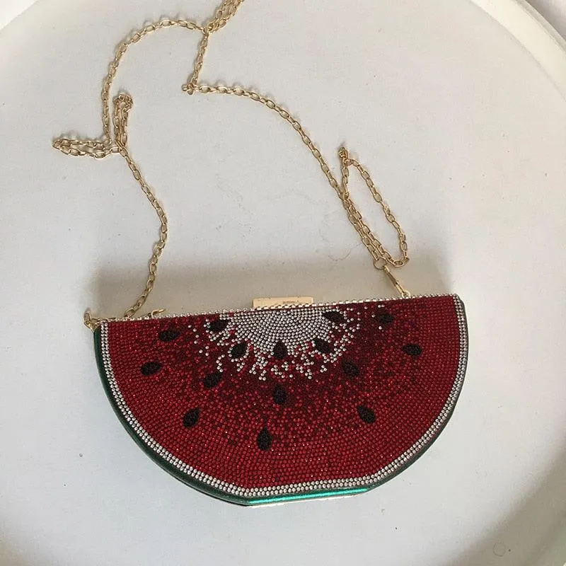 Watermelon Shaped Bedazzled Clasp Handbag