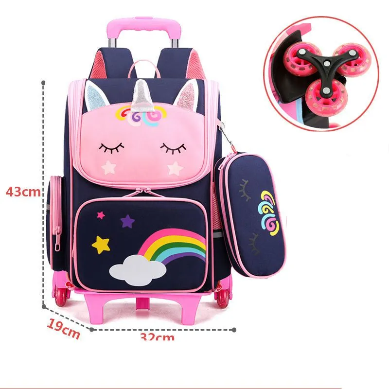 Wenkouban School Wheeled Backpack bag set for girls Trolley Bag with Wheels  school Rolling Backpack Bags Kids Rolling Bacpack Trolley Bag