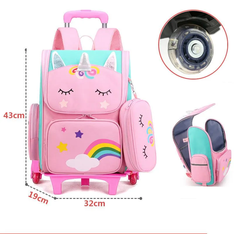 Wenkouban School Wheeled Backpack bag set for girls Trolley Bag with Wheels  school Rolling Backpack Bags Kids Rolling Bacpack Trolley Bag