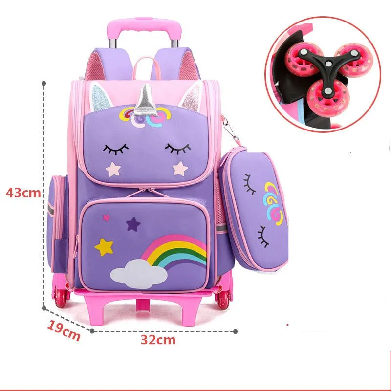 Wenkouban School Wheeled Backpack bag set for girls Trolley Bag with Wheels  school Rolling Backpack Bags Kids Rolling Bacpack Trolley Bag