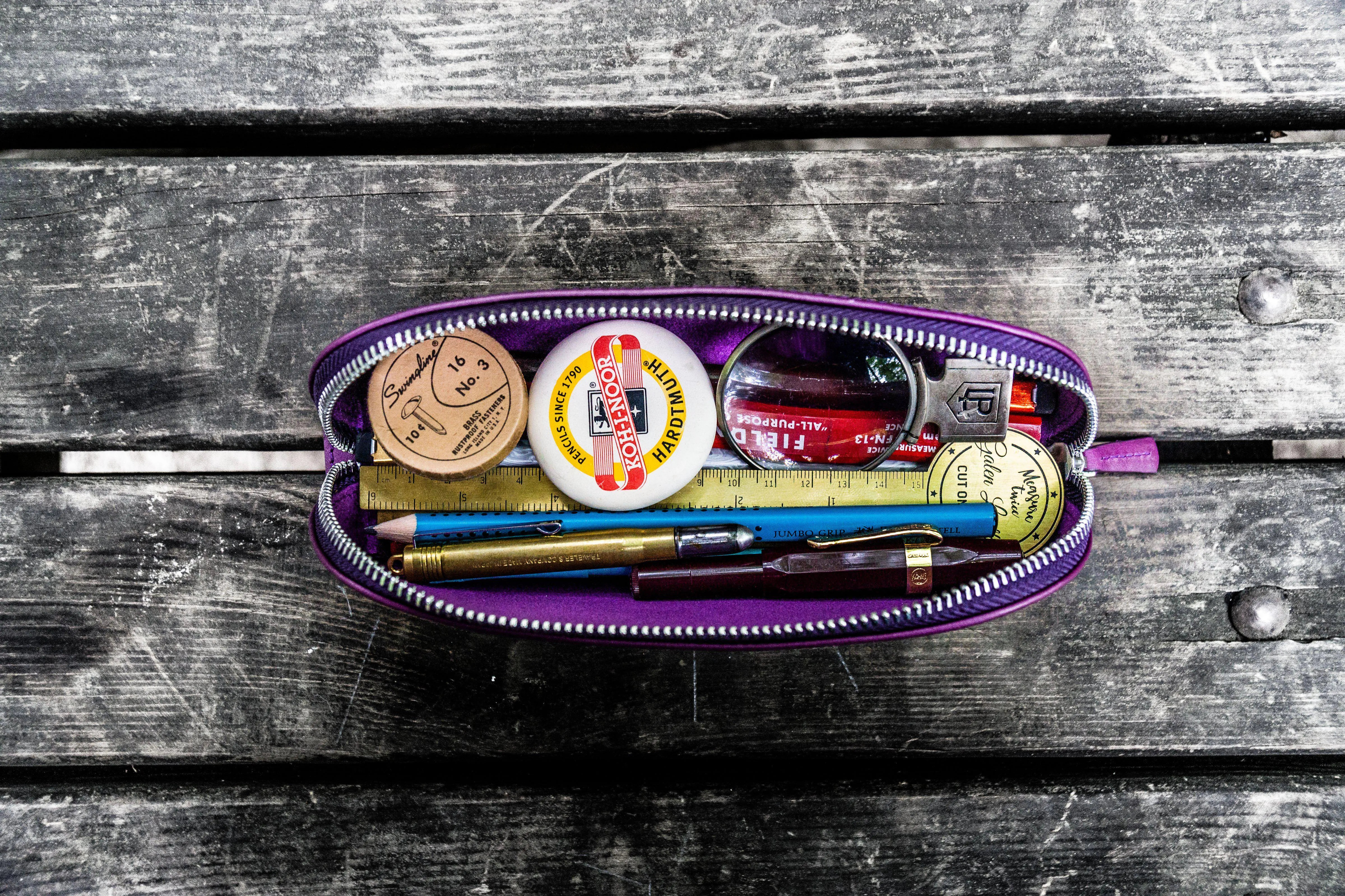 XLarge Zipper Leather Pencil Case - Purple