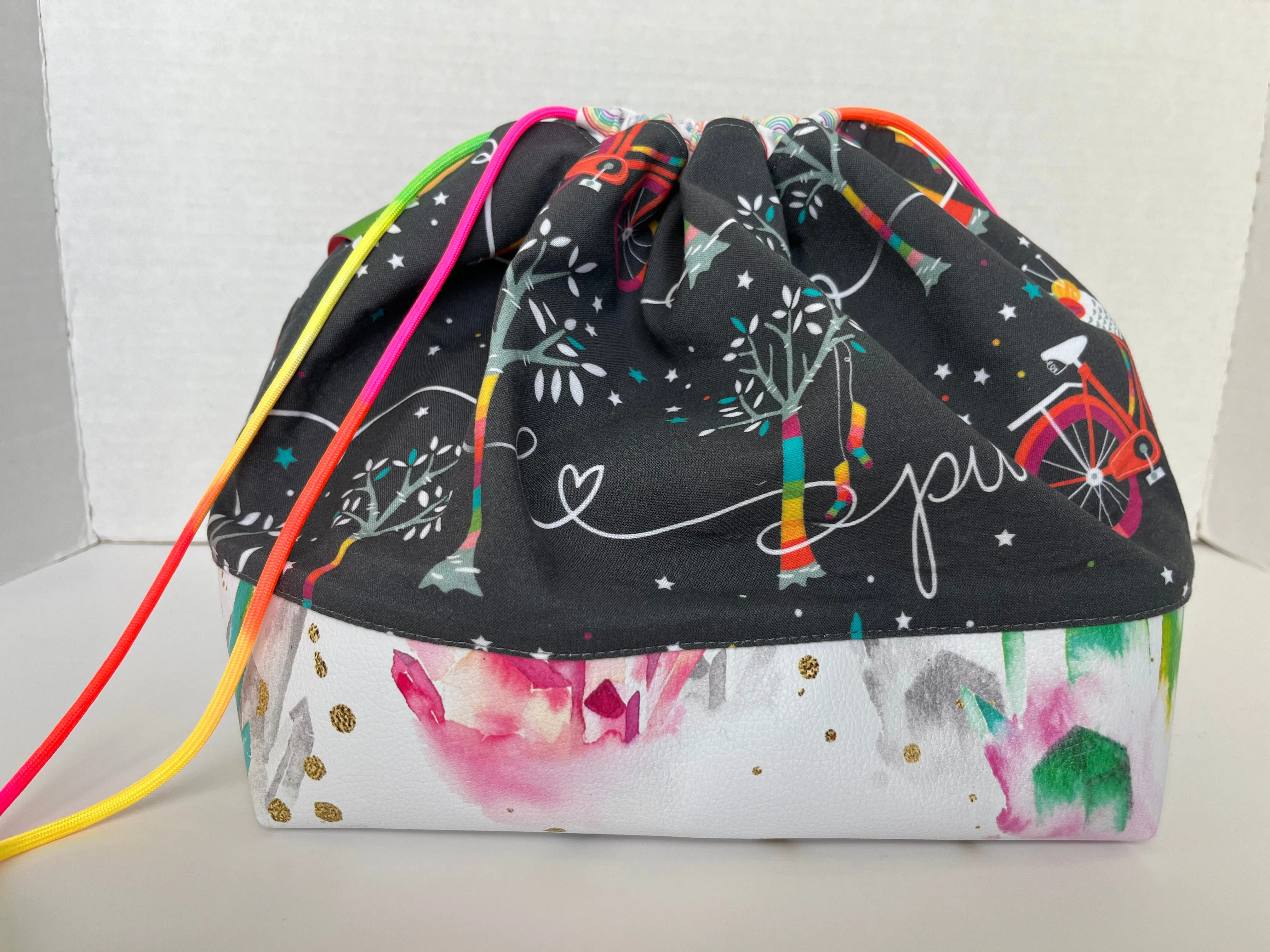 Yarn Bomb Themed Knitting Project Bag with Crystal Print Vinyl