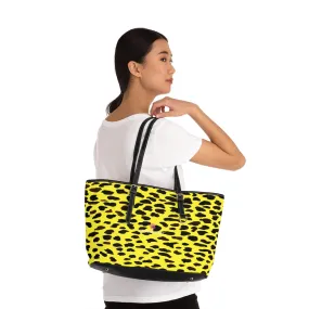 Yellow Cow Print Tote Bag, Cow or Cheetah Animal Print Best Designer PU Leather Shoulder Bag